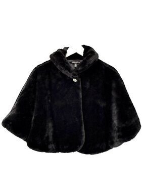 Nina Leonard Faux Fur Cape Medium Black Evening Shawl Prom Wedding Guest